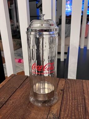 Vintage 1992 Coca Cola Clear Glass Straw Dispenser
